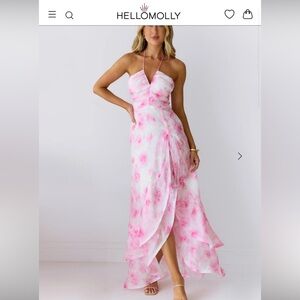 Hello Molly Pink and White Asymmetrical Wrap Maxi Skirt